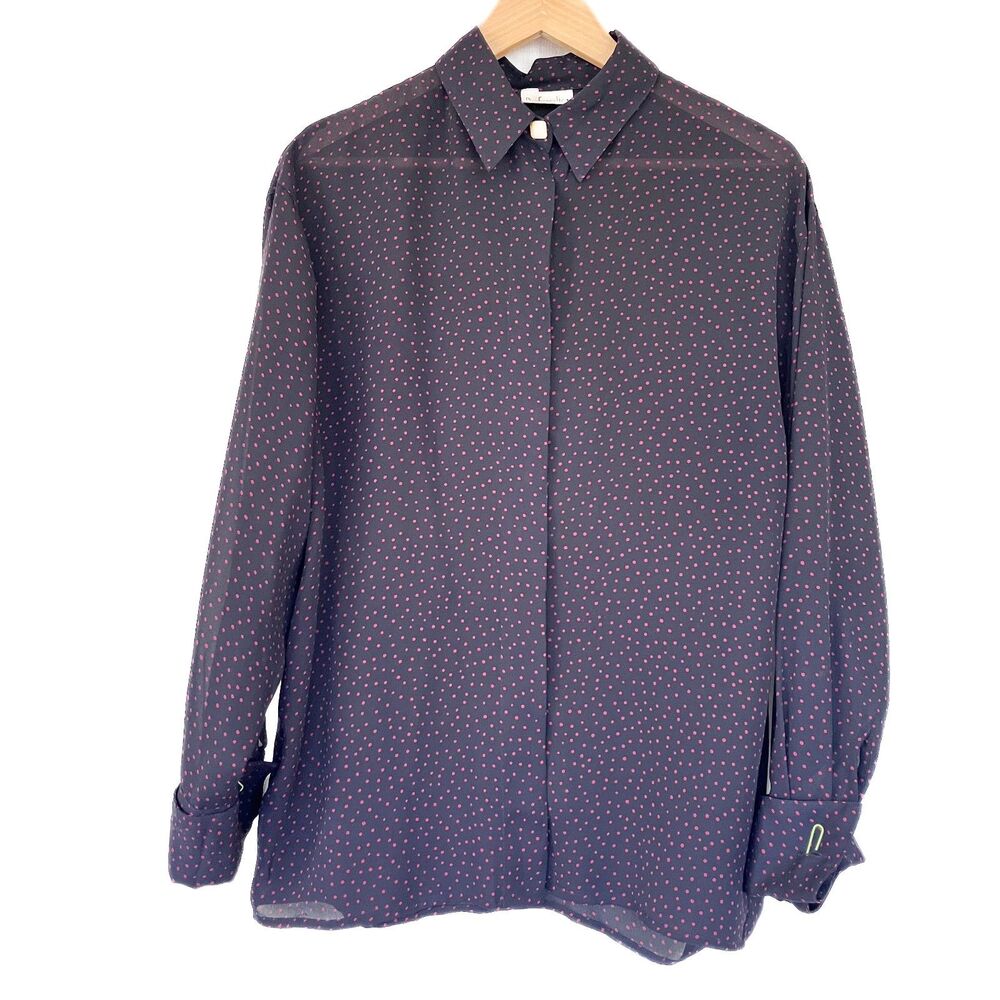 Vintage Navy Sheer Polka Dot Blouse